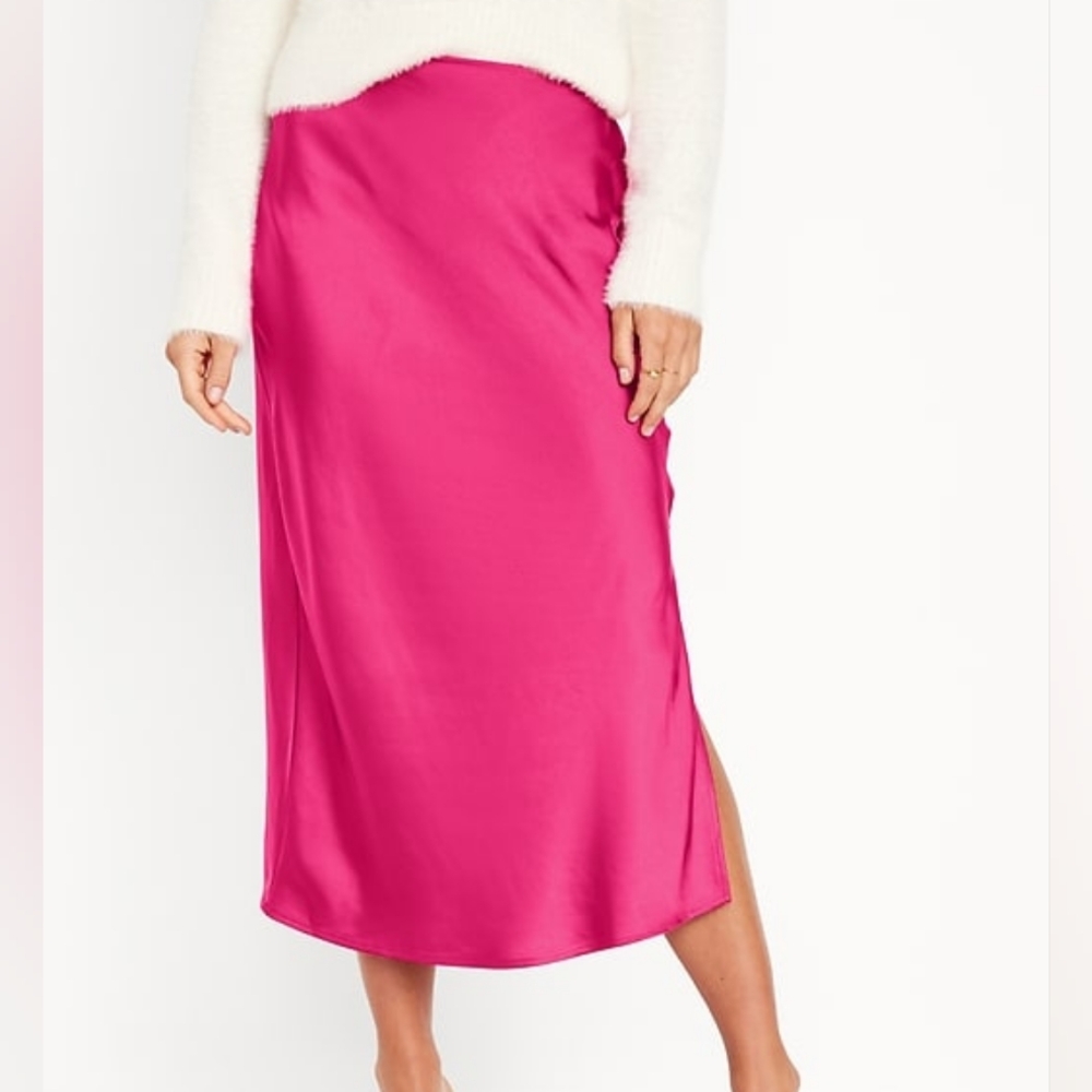 Old Navy High-Waisted Satin Midi Slip Skirt - Berry Fine